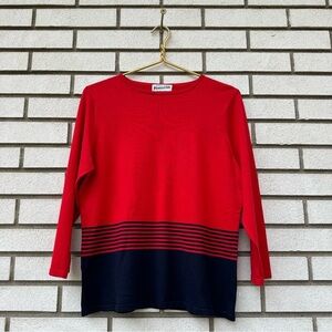 Pendleton Silk Blend Knit Sweater Red Navy Stripe Colorblock Pullover L Heritage
